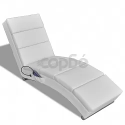 Масажен лаундж стол, бял, изкуствена кожа