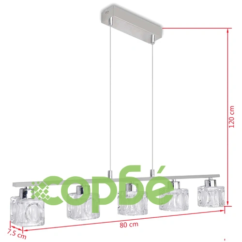 LED полилей 80 см със стъклени абажури, топло бяла светлина, 5 x 3 W ➤ топ цена ➤ sorbe.bg