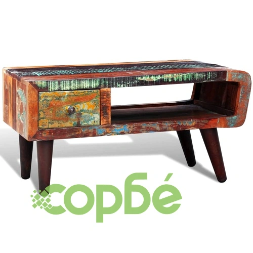 Маса за кафе със заоблен ръб и 1 чекмедже, регенерирано дърво  ➤ топ цена ➤ sorbe.bg