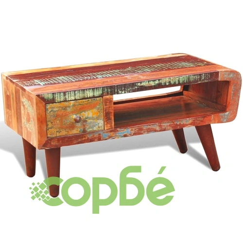 Маса за кафе със заоблен ръб и 1 чекмедже, регенерирано дърво  ➤ топ цена ➤ sorbe.bg