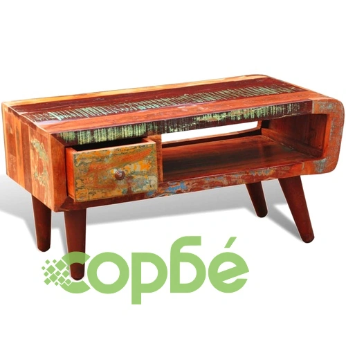 Маса за кафе със заоблен ръб и 1 чекмедже, регенерирано дърво  ➤ топ цена ➤ sorbe.bg