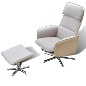 ТВ реклайнер с табуретка за крака, кремав, текстил