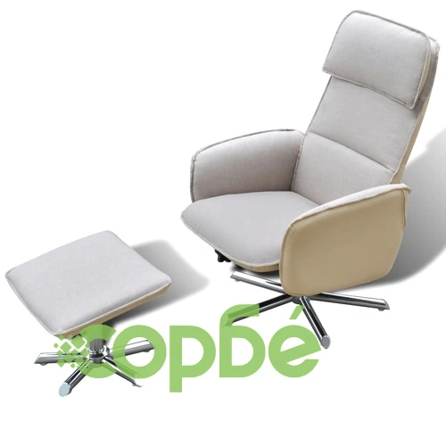ТВ реклайнер с табуретка за крака, кремав, текстил ➤ топ цена ➤ sorbe.bg
