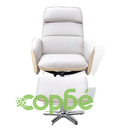 ТВ реклайнер с табуретка за крака, кремав, текстил ➤ топ цена ➤ sorbe.bg