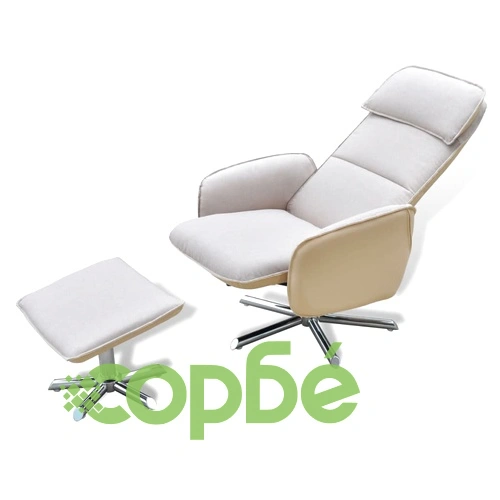 ТВ реклайнер с табуретка за крака, кремав, текстил ➤ топ цена ➤ sorbe.bg