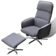 ТВ реклайнер с табуретка за крака, сив, текстил