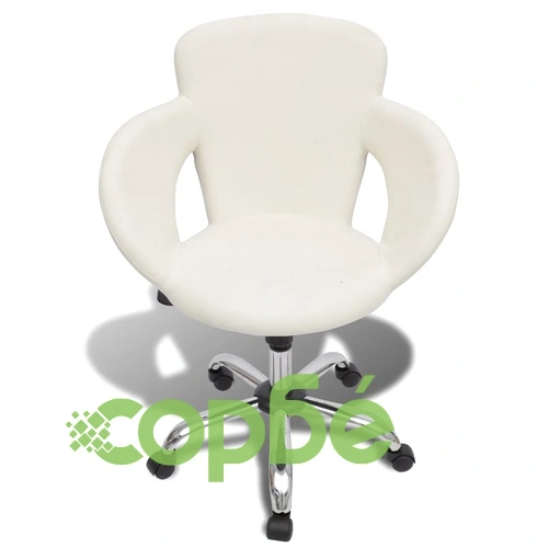 Професионален стол за фризьорски салон, въртящ се, бял, с подлакътници ➤ топ цена ➤ sorbe.bg