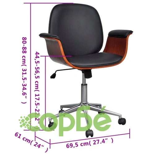 Въртящ стол с подлакътници, извито дърво и изкуствена кожа ➤ топ цена ➤ sorbe.bg