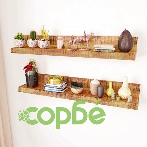 Полица за стена от солидно дърво - 2 броя ➤ топ цена ➤ sorbe.bg