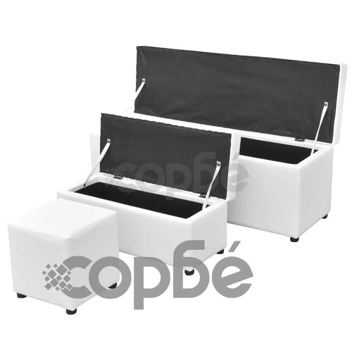 Комплект от 3 части пейки и табуретка, бяла изкуствена кожа ➤ топ цена ➤ sorbe.bg