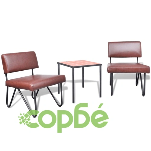 Комплект мебели от 3 части, изкуствена кожа, кафяв ➤ топ цена ➤ sorbe.bg
