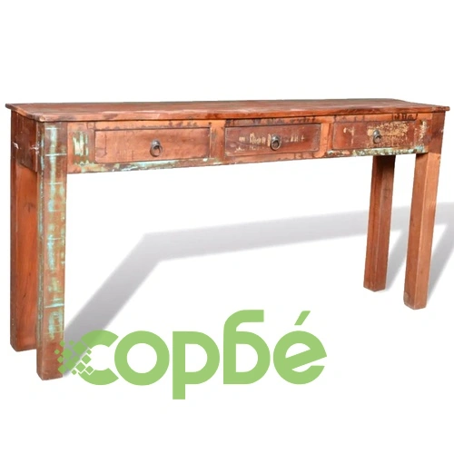 Конзолна маса с 3 чекмеджета, регенерирана дървесина  ➤ топ цена ➤ sorbe.bg