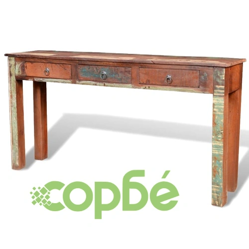 Конзолна маса с 3 чекмеджета, регенерирана дървесина  ➤ топ цена ➤ sorbe.bg