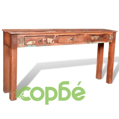 Конзолна маса с 3 чекмеджета, регенерирана дървесина  ➤ топ цена ➤ sorbe.bg
