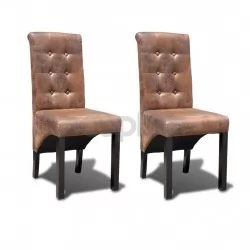 Трапезни столове, 2 бр, кафяви, изкуствена кожа