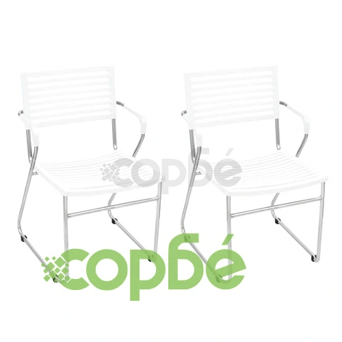 Стифиращи трапезни столове, 2 бр, бели, пластмаса ➤ топ цена ➤ sorbe.bg