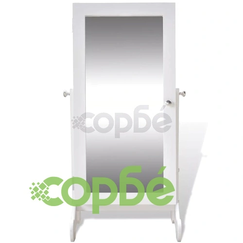 Шкаф за бижута с огледало и LED светлини, бял цвят ➤ топ цена ➤ sorbe.bg