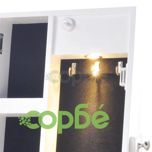 Шкаф за бижута с огледало и LED светлини, бял цвят ➤ топ цена ➤ sorbe.bg