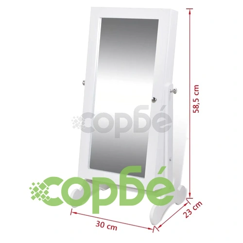 Шкаф за бижута с огледало и LED светлини, бял цвят ➤ топ цена ➤ sorbe.bg