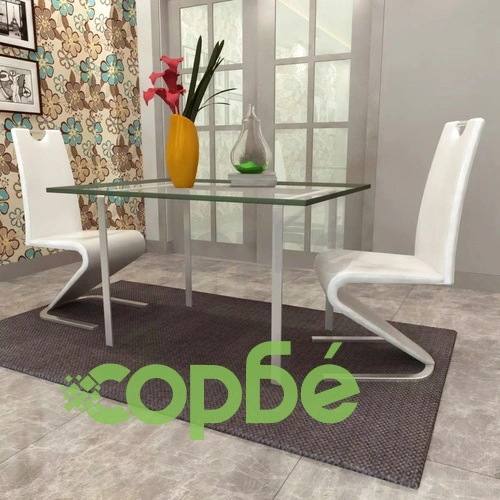 Трапезни столове, 2 бр, бели, изкуствена кожа  ➤ топ цена ➤ sorbe.bg