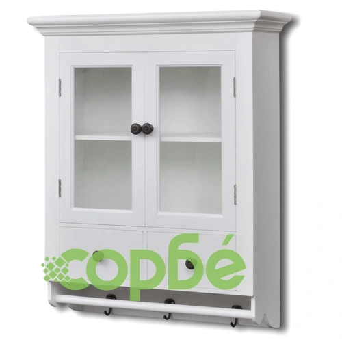 Дървен стенен кухненски шкаф със стъклена врата, бял  ➤ топ цена ➤ sorbe.bg