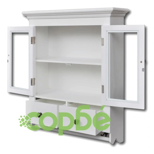 Дървен стенен кухненски шкаф със стъклена врата, бял  ➤ топ цена ➤ sorbe.bg
