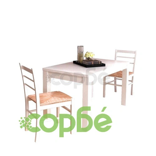 Трапезни столове, 2 бр, бели, борова дървесина и тръстика ➤ топ цена ➤ sorbe.bg