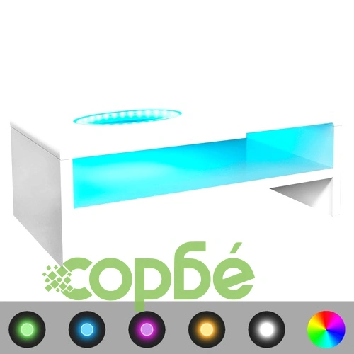 Маса за кафе с LED, силен гланц, бяла  ➤ топ цена ➤ sorbe.bg