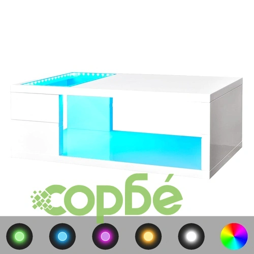 Маса за кафе с LED, силен гланц, бяла  ➤ топ цена ➤ sorbe.bg