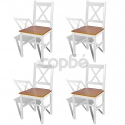 Трапезни столове, 4 бр, бели, борова дървесина