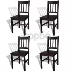Трапезни столове, 4 бр, тъмнокафяви, борова дървесина