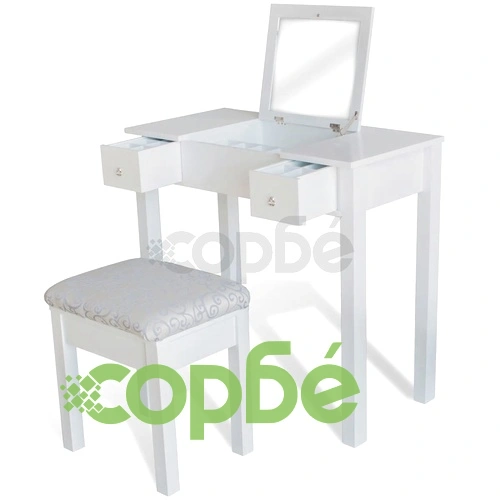 Бяла тоалетка с табуретка и 1 прибиращо се огледало  ➤ топ цена ➤ sorbe.bg