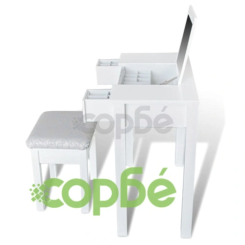 Бяла тоалетка с табуретка и 1 прибиращо се огледало  ➤ топ цена ➤ sorbe.bg