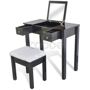 Черна тоалетка с табуретка и 1 прибиращо се огледало 