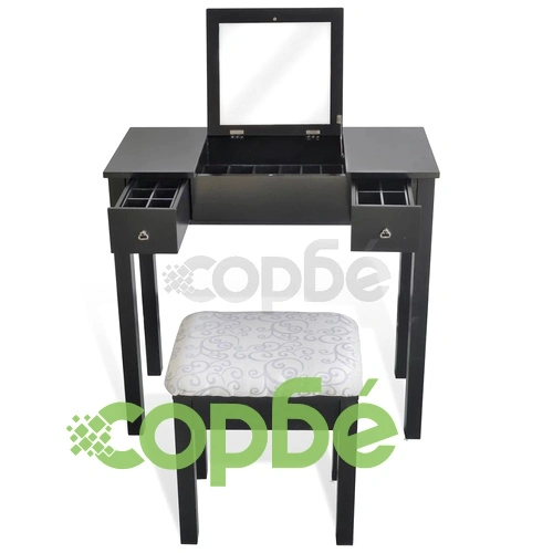 Черна тоалетка с табуретка и 1 прибиращо се огледало  ➤ топ цена ➤ sorbe.bg