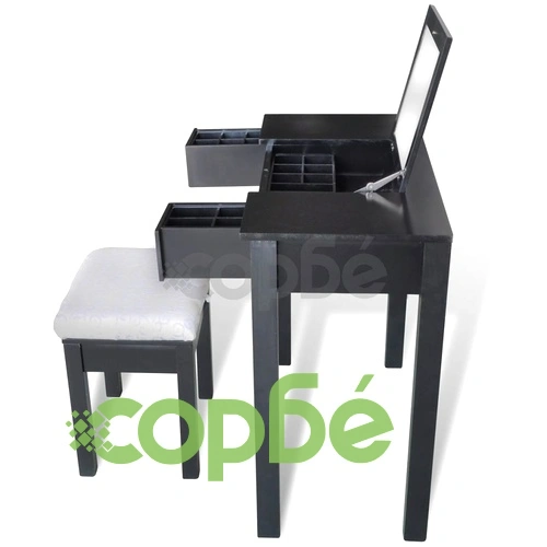 Черна тоалетка с табуретка и 1 прибиращо се огледало  ➤ топ цена ➤ sorbe.bg