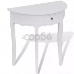 Конзолна маса с чекмедже, полукръгла, бяла 