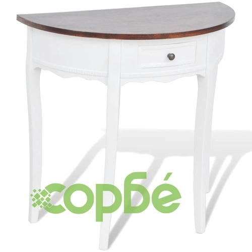 Конзолна маса с чекмедже и кафяв плот, полукръгла  ➤ топ цена ➤ sorbe.bg