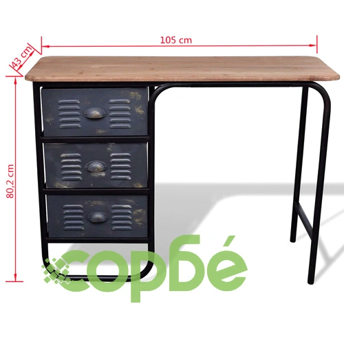 Дървено бюро в индустриален стил с 3 чекмеджета ➤ топ цена ➤ sorbe.bg