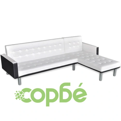 Разтегателен диван L-форма, изкуствена кожа, регулируем, бял  ➤ топ цена ➤ sorbe.bg