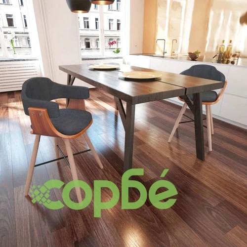 Трапезни столове, 2 бр, тъмносиви, огънато дърво и плат ➤ топ цена ➤ sorbe.bg