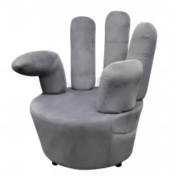 Стол във формата на ръка, сив, кадифе