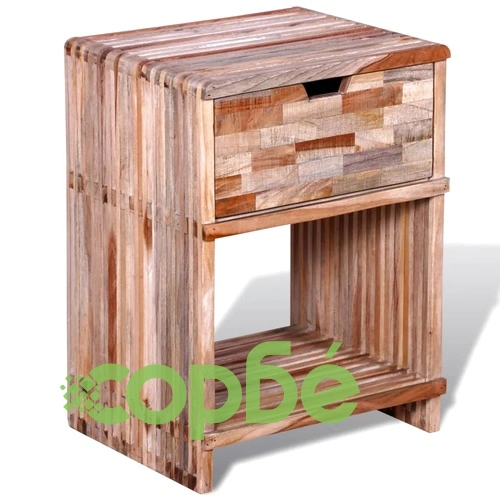 Нощно шкафче от регенерирано тиково дърво  ➤ топ цена ➤ sorbe.bg