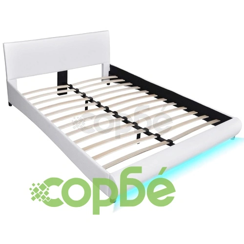 Рамка за легло с LED, бяла, изкуствена кожа, 140x200 cм ➤ топ цена ➤ sorbe.bg