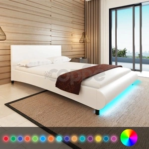 Рамка за легло с LED, бяла, изкуствена кожа, 140x200 cм