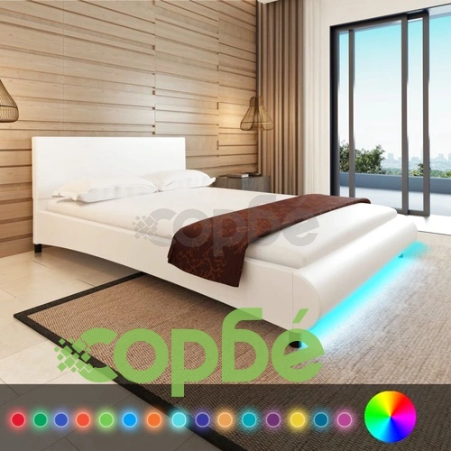 Рамка за легло с LED, бяла, изкуствена кожа, 140x200 cм ➤ топ цена ➤ sorbe.bg