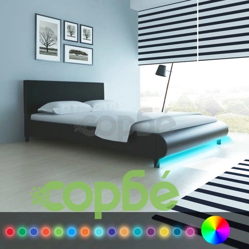 Рамка за легло с LED, черна, изкуствена кожа, 140x200 cм ➤ топ цена ➤ sorbe.bg