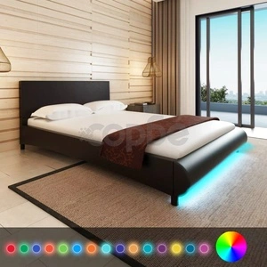 Рамка за легло с LED, черна, изкуствена кожа, 140x200 cм