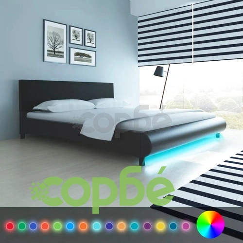 Рамка за легло с LED, черна, изкуствена кожа, 180x200 cм ➤ топ цена ➤ sorbe.bg