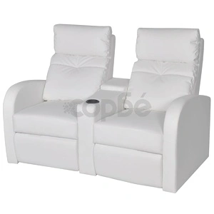 Диван реклайнер, двуместен, изкуствена кожа, бял 